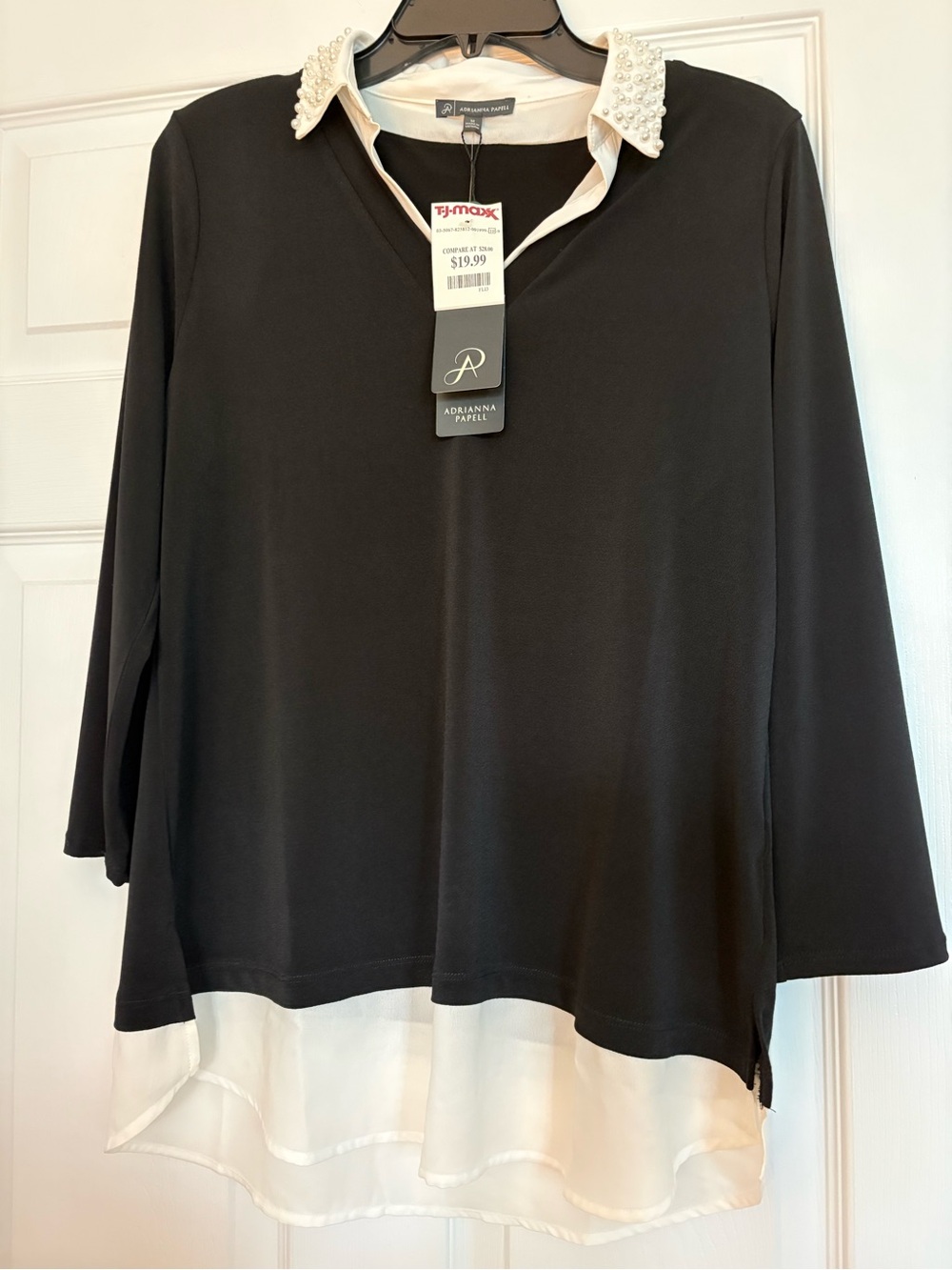 Adrianna Papell Black Layered Pearl Collar Blouse